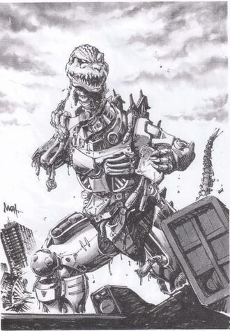 Artwork of Godzilla breaking out of Kiryu by Shinji Nishikawa