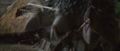 Godzilla stomps on a house