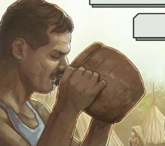 Walter R. Riccio ingests monkey juice in Skull Island: The Birth of Kong