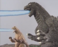 Godzilla and Junior using their atomic breaths against the revived SpaceGodzilla