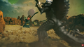 Gigan is pushed back by Biollante's tendrils
