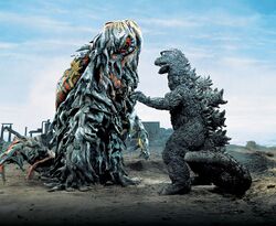 Godzilla battles with the smog monster Hedorah (Godzilla vs. Hedorah)