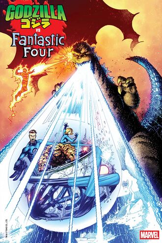 The main cover of Godzilla vs. Fantastic Four by Adam Kubert