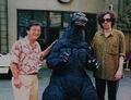 Kawakita with Tim Burton during the production of Godzilla vs. Mothra