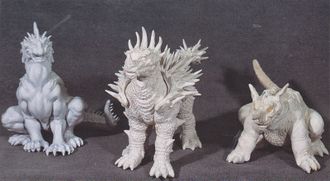Concept statues of Varan, Anguirus, and Baragon for the film