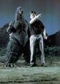 Kawakita directing Kenpachiro Satsuma on the Tanzawa set of Godzilla vs. Mothra
