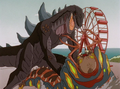 Godzilla fighting Megapede in its first form