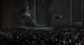 Godzilla is subdued by the Super X in Shinjuku in The Return of Godzilla