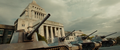Four Type 4 Chi-to medium tanks positioned in front of the National Diet Building