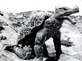 The Anguirus suit is refurbished for its final use in Godzilla vs. Mechagodzilla. Notice the worn down head horns and lack of fangs.