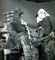 Katsumi Tezuka in the Anguirus suit on the set of Godzilla Raids Again