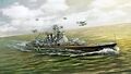 Artwork of Takao with Aichi E13A seaplanes