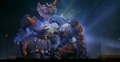 Godzilla punches Destoroyah in his wounded chest, critically wounding him