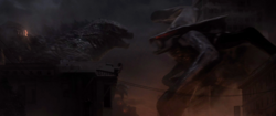 Godzilla approaching the female MUTO (Godzilla (2014)