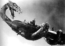 Manda attacking the Gotengo (Atragon)