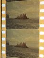 Interpostive of test footage showing Sollgel Island. The edge of the back drop and equipment visible on the left would be covered by the film's optical soundtrack on a release print.