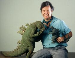 William Stout with a Godzilla concept statue for the canceled Godzilla: King of the Monsters in 3D film