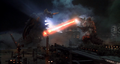 Godzilla fires his atomic breath at Destoroyah's chest pattern