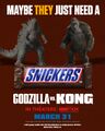 The Snickers Godzilla vs. Kong promo ad