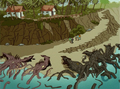 Dead Mutant Giant Squids killed by Godzilla (right) and those killed by Crustaceous Rex (left)