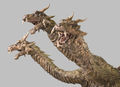 The heads of the King Ghidorah suit from Godzilla, Mothra and King Ghidorah: Giant Monsters All-Out Attack, possessing Varan's facial fins