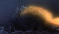 Fire Rodan glows as he begins to transfer his energy into Godzilla
