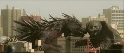 Toto fighting Zedus (Gamera the Brave)