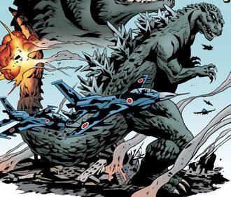 Godzilla rampaging in Japan