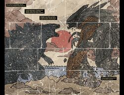 A Phoenician mural of Dagon facing MUTO Prime (Godzilla: Aftershock)
