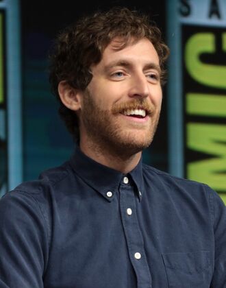 Thomas Middleditch speaking at the 2018 San Diego Comic Con International, for "Godzilla: King of the Monsters", at the San Diego Convention Center in San Diego, California.
