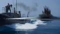 CG compositing of Godzilla chasing the Shinseimaru