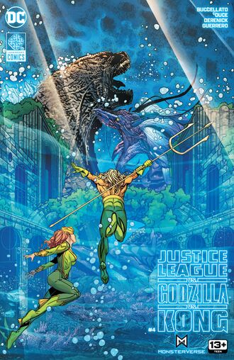 Main Cover of Justice League vs. Godzilla vs. Kong #4 by Drew Johnson and Romulo Fajaroo Jr.