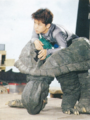 Jun Suzuki in a Gamera suit during filming of Gamera the Guardian of the Universe