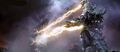 Godzilla is badly hurt when the beams hit his wounded chest