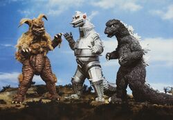 Godzilla and King Caesar team up to fight Mechagodzilla (Godzilla vs. Mechagodzilla)