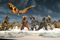 The new Kumonga prop in a group photo with other monster suits and props used in Godzilla Final Wars