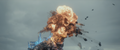 The Shinden exploding, blowing off Godzilla's head
