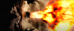 Gamera firing a huge blast of fire at the swarm of Gyaos