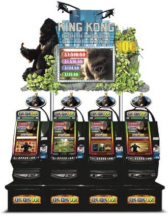 a carousel of machines adorned with optional signage