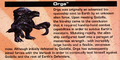 Orga's bio from page 32 of the Godzilla: Unleashed instruction manual booklet ‎