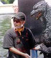 Eiichi Asada with the KiryuGoji during filming of Godzilla: Tokyo SOS