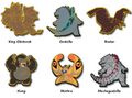 Alternate versions of the Godzilla, Kong, Mothra, and Mechagodzilla pins