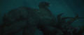 Ebirah catching Godzilla in a death roll after dragging him underwater