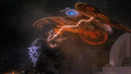 Mothra strikes Godzilla with lightning from her wings