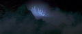Godzilla's dorsal plates are visible underwater