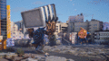 Gorogong throws a building, as he has no ranged attack of his own