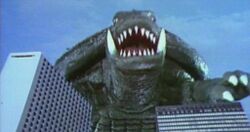 Gamera flys over Tokyo (Gamera Super Monster)