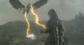 King Ghidorah firing his Gravity Beams at Godzilla
