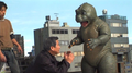 The Final Wars Minilla suit on set with Koichi Kawakita during filming of tokusatsu segments for CR Godzilla 3S-T Battle