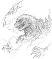 Godzilla charity drawing done by Takashi Yamazaki during filming[1]